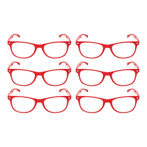 6 x Red Frame Clear Lens Glasses Retro Nerd Geek Costume Party