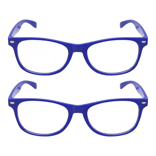 2 x Blue Frame Clear Lens Glasses Retro Nerd Geek Costume Party