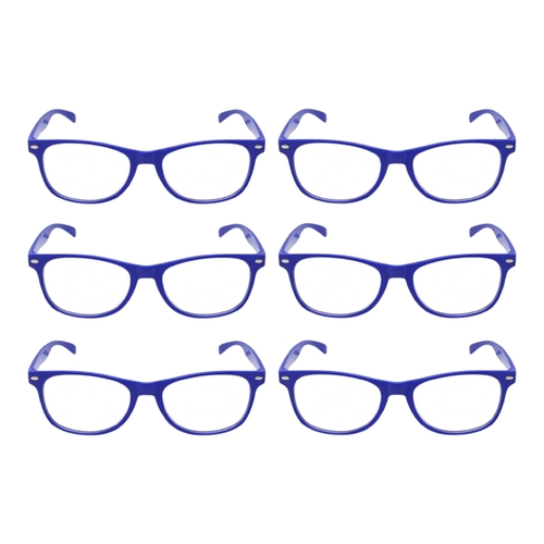 6 x Blue Frame Clear Lens Glasses Retro Nerd Geek Costume Party