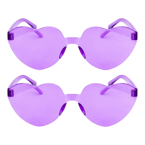 2 x Purple Heart Glasses Novelty Party Glasses Festival Costume Fancy Dress