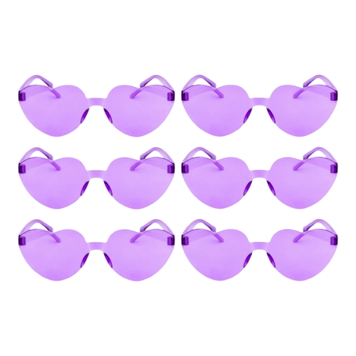 6 x Purple Heart Glasses Novelty Party Glasses Festival Costume Fancy Dress