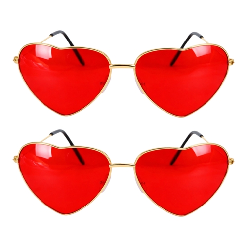2 x Red Heart Glasses Metal Frame Novelty Party Glasses Festival Costume Dress