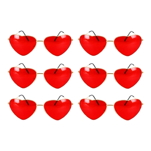 6 x Red Heart Glasses Metal Frame Novelty Party Glasses Festival Costume Dress