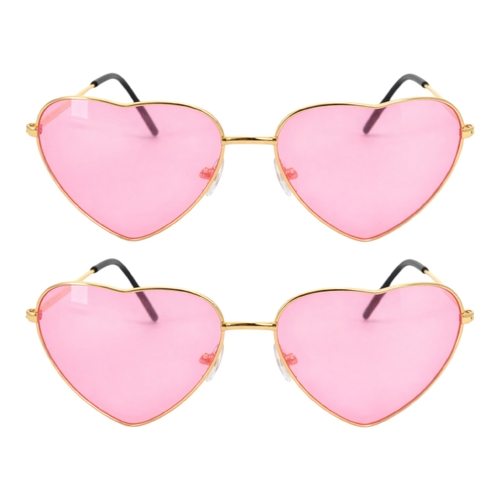 2 x Pink Heart Glasses Metal Frame Novelty Party Glasses Festival Costume Dress
