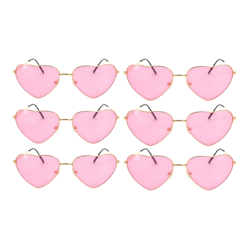 6 x Pink Heart Glasses Metal Frame Novelty Party Glasses Festival Costume Dress
