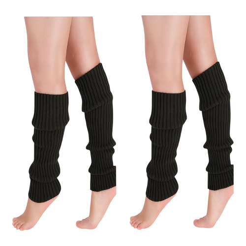 2 Pairs Black Ribbed Knit Leg Warmers for Women Girls Dance Yoga 80s Wear