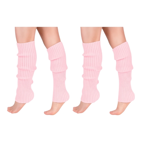 2 Pairs Light Pink Ribbed Knit Leg Warmers for Women Girls Dance Yoga 80s Wear