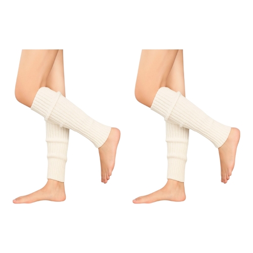 2 Pairs White Ribbed Knit Leg Warmers for Women Girls Dance Yoga 80s Wear