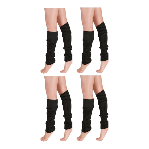 4 Pairs Black Ribbed Knit Leg Warmers for Women Girls Dance Yoga 80s Wear