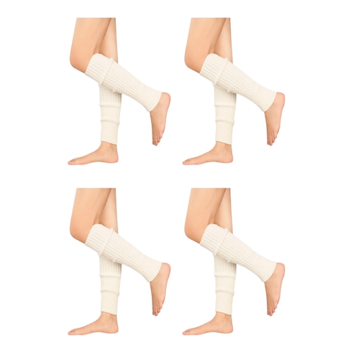 4 Pairs White Ribbed Knit Leg Warmers for Women Girls Dance Yoga 80s Wear