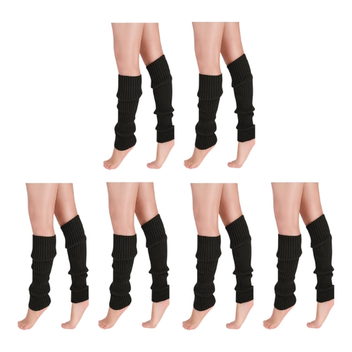 6 Pairs Black Ribbed Knit Leg Warmers for Women Girls Dance Yoga 80s Wear