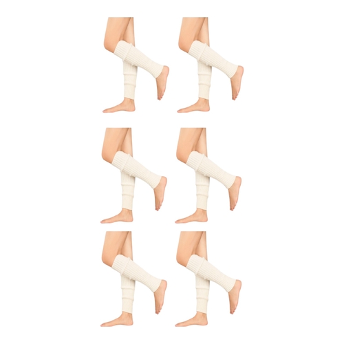 6 Pairs White Ribbed Knit Leg Warmers for Women Girls Dance Yoga 80s Wear