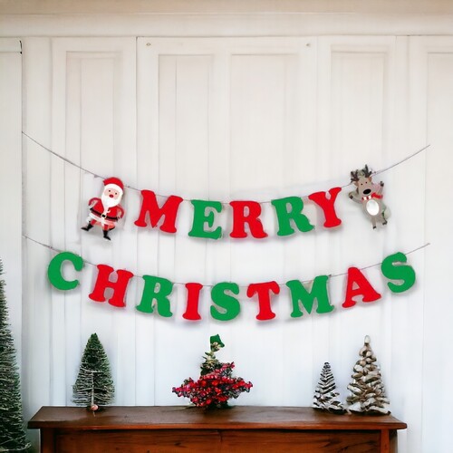 5m Merry Christmas Banner Bunting Santa Reindeer Holiday Celebration Decoration 