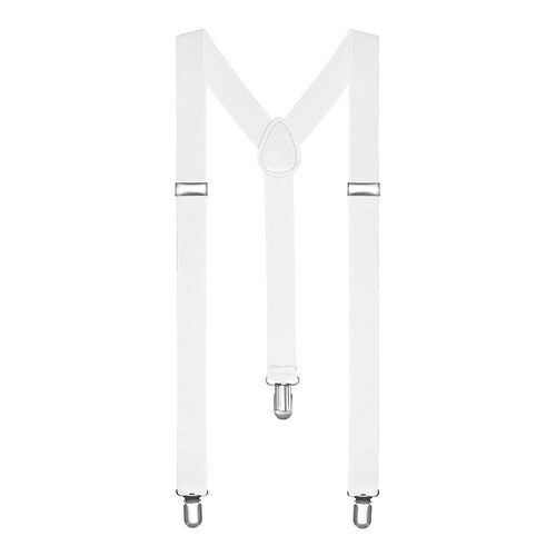 White Unisex Suspenders Braces Elastic Strong Clip On Adjustable Formal Wedding Party