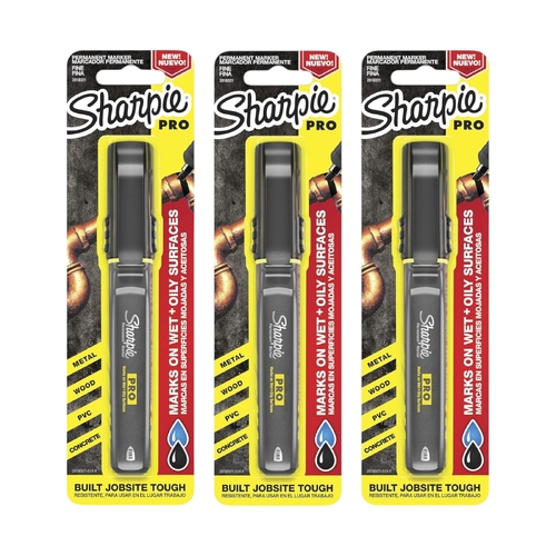 3 x Sharpie Pro Marker Pen Black Fine Tip for Metal Wood Wet &amp; Oily Surfaces