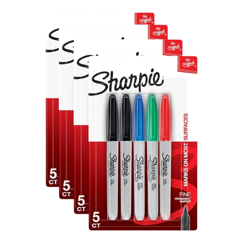 4 x Sharpie Permanent Markers Fine Point Assorted Colours 5 Pack - 20 Total