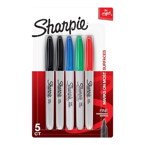 Sharpie Permanent Markers Fine Point Assorted Colours 5 Pack