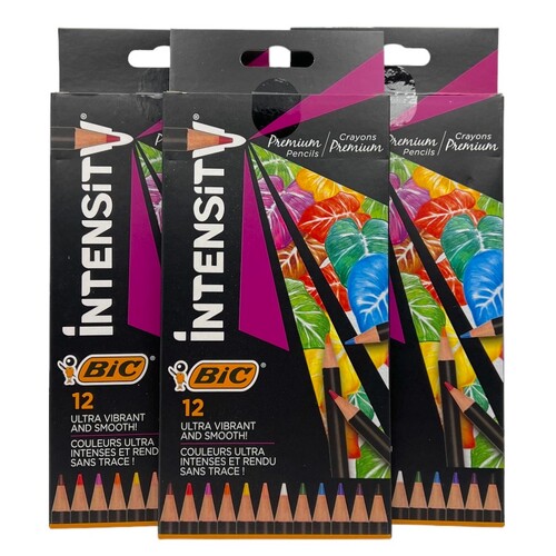 3-Pack BIC Intensity Premium Colouring Pencil - 3xPack of 12 Fashion Assorted Wood