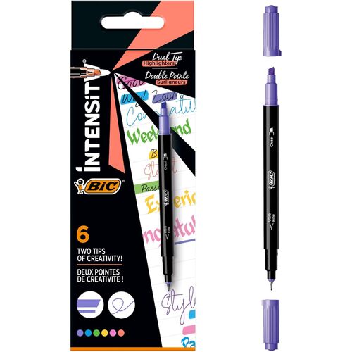 BIC Intensity Dual Tip Assorted Highlighter Pens Chisel Nib &amp; Fine Tip - 6 Pens
