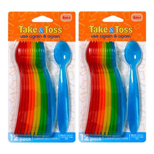 2 x The First Years Take &amp; Toss Baby Spoons 12 Pack Plastic Dishwasher Safe