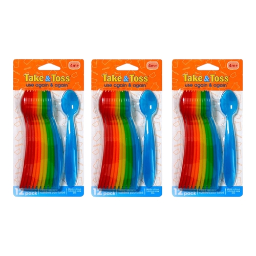 3 x The First Years Take &amp; Toss Baby Spoons 12 Pack Plastic Dishwasher Safe