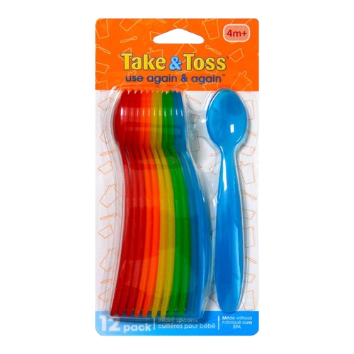 The First Years Take &amp; Toss Baby Spoons 12 Pack Rainbow Plastic Dishwasher Safe