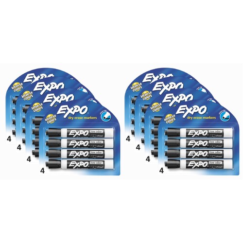 8 X EXPO Low Odour Dry Erase Markers Chisel Tip Black 4 Pack - 32 Markers Total