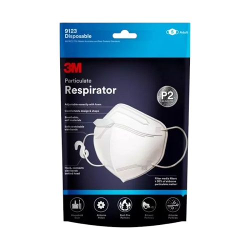 5 pack 3M P2 Particulate Flat Fold Disposable Respirator Face Mask - 9123