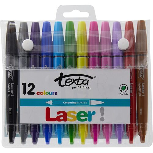 Texta Laser Colouring Markers School Fun Activity - 12 Colours
