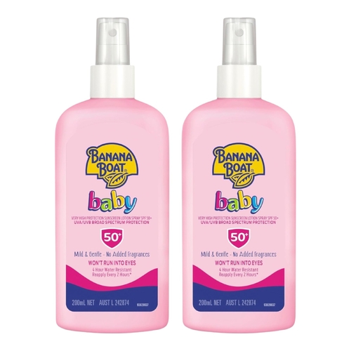 2 x Banana Boat Baby Sunscreen Lotion Spray Mild Gentle UVA/UVB SPF50+ 200ml