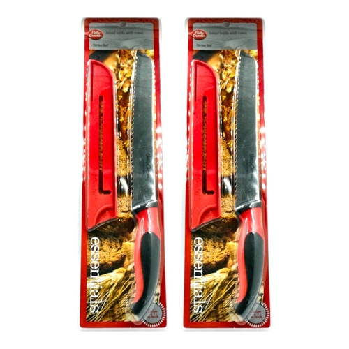 2x Betty Crocker Bread Knife 32cm Stainless Steel Cover Red Black Dishwasher Safe