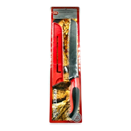 Betty Crocker Bread Knife 32cm Stainless Steel Cover Red Black Dishwasher Safe