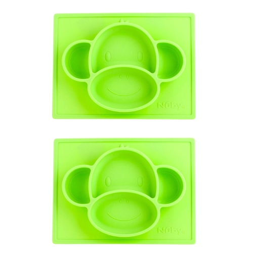 2 x Nuby Baby/Kids Monkey Animal Placemat Non-Slip Silicon Food Section Plate 6m+