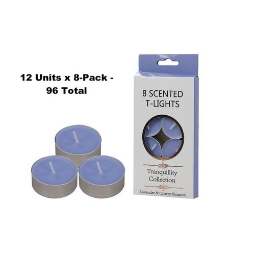 12x8-Pack Tranquility Collection Tealights Lavender &amp; Cherry Blossom Candle (4 Hour Burn)