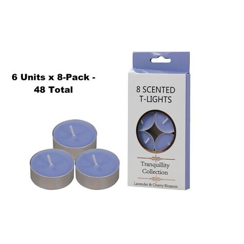 6x8-Pack Tranquility Collection Tealights Lavender &amp; Cherry Blossom Candle (4 Hour Burn)