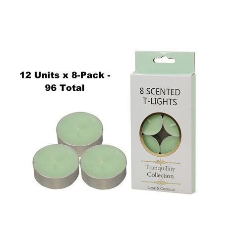 12x8-Pack Tranquility Tea Lights Scented Lime &amp; Coconut Candle (4 Hour Burn)