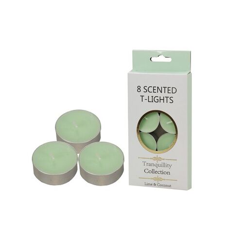 8-Pack Tranquility Tea Lights Scented Lime &amp; Coconut Candle (4 Hour Burn)