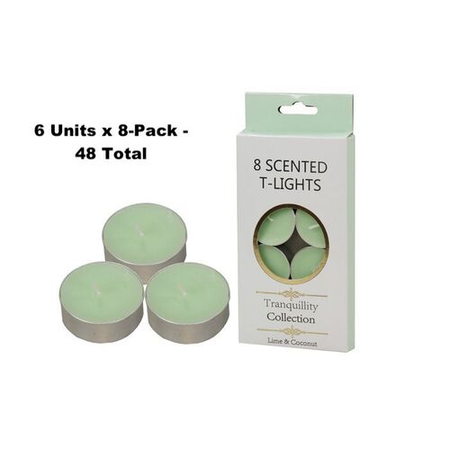 6x8-Pack Tranquility Tea Lights Scented Lime &amp; Coconut Candle (4 Hour Burn)