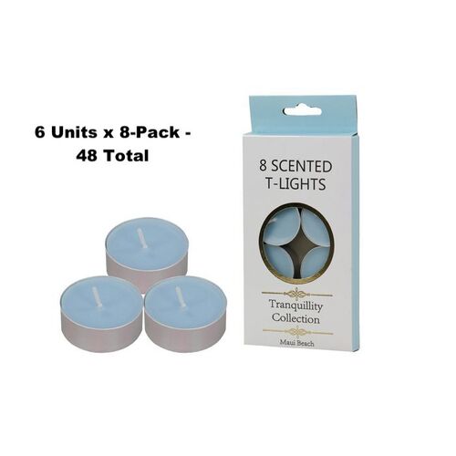 6x8-Pack Tranquility Tea Lights Scented Maui Beach Candle (4 Hour Burn)