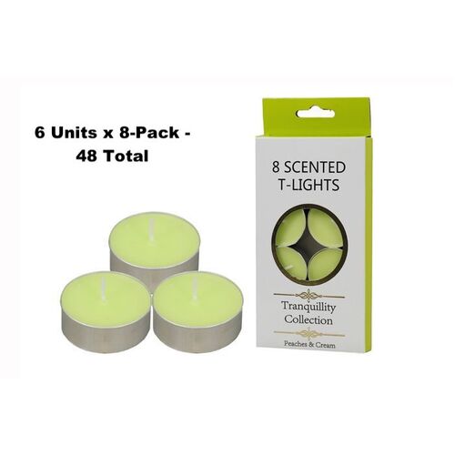 6x8-Pack Tranquility Tea Lights Scented Peaches &amp; Cream Candle (4 Hour Burn)