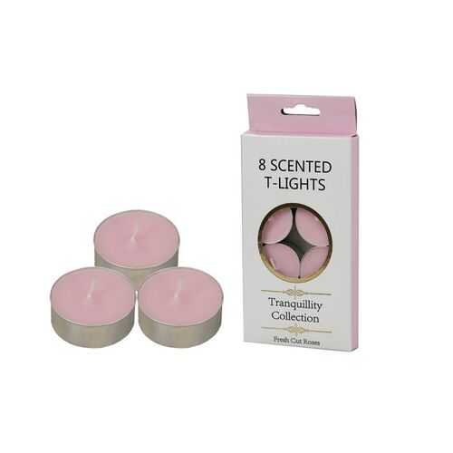 8-Pack Tranquility Tea Lights Scented Fresh Cut Roses Candle (4 Hour Burn)