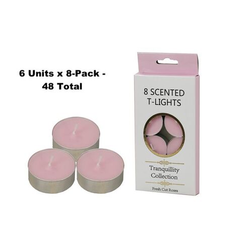 6x8-Pack Tranquility Tea Lights Scented Fresh Cut Roses Candle (4 Hour Burn)