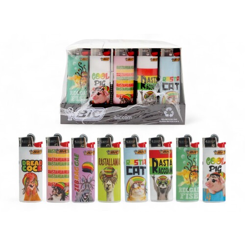 50x BIC Maxi Reggae Dogs Lighters Various Colour Box J26