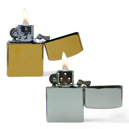 Gold + Silver 2 x Oil Lighter Metal Flip Top Windproof Fluid Refillable