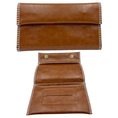 Brown Leather Tobacco Smoking Pipe Pouch Case Bag Cigar Carrying Holder Zipper