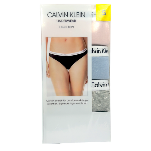Calvin Klein Womens Underwear 3 Pack Pink Blue Grey - Small -Carousel Cotton Bikini