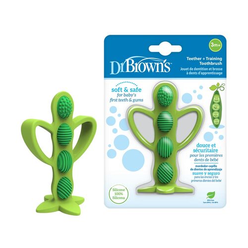 Dr. Brown&#39;s Peapod Teether and Training Toothbrush, Soft and Safe for Baby Gums and First Teeth, BPA Free, 100% Silicone, 3m+