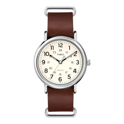 Timex Weekender Unisex Watch 40mm Cream Dial Brown Leather Analogue T2P495