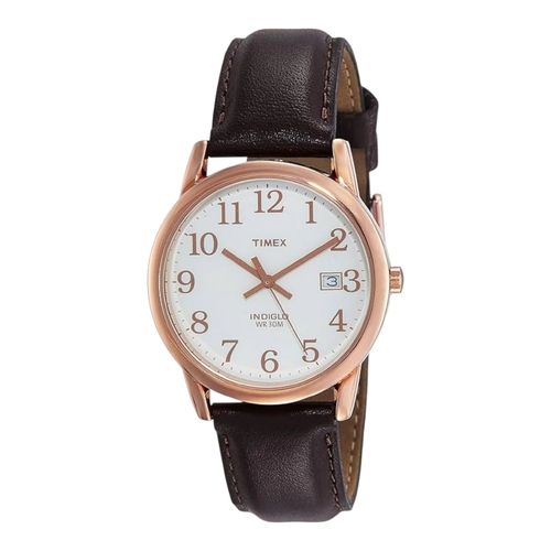 Timex Easy Reader Mens Watch White Dial Brown Leather Quartz T2P5639J