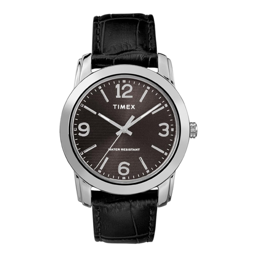 Timex Main Street Mens Watch Black Dial Leather Stainless Steel TW2R86600